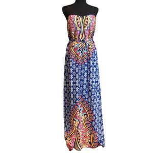 Women's Alya Maxi Dress Blue, Yellow, Red, Size Medium, EUC